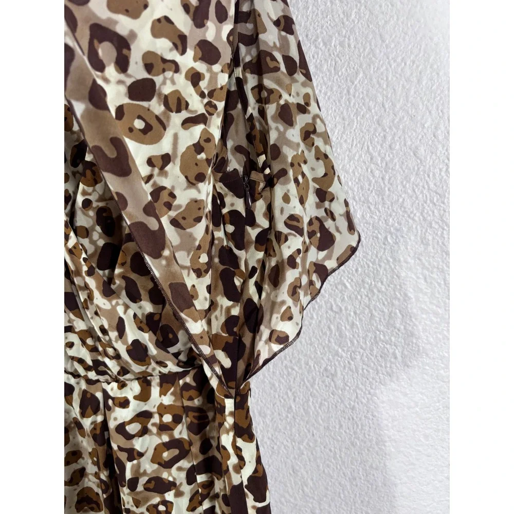 Calvin Klein Sheath Dress Womens‎ M Brown Leopard Print Flutter Sleeve